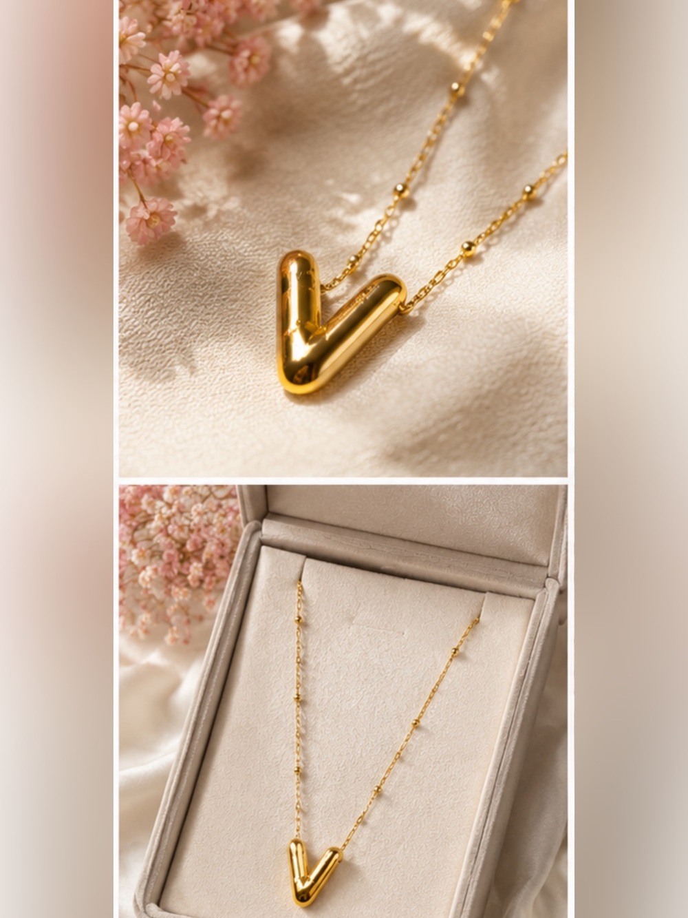 Gold Letter V Pendant Necklace - Women's Jewelry - Picture 3 of 3